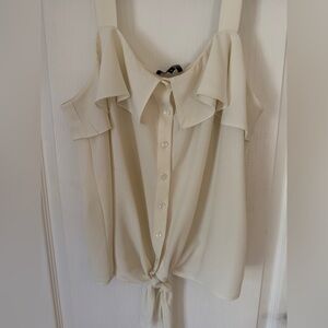 1. State Cream Button-Down Cold Shoulder Blouse